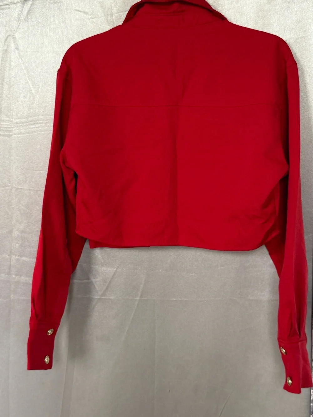 Cropped Red Button-Front Jacket with Gold Buttons - Picture 2 of 3